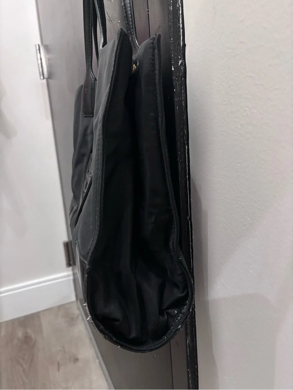 Tory Burch Black Nylon Logo Tote with Leather Trim